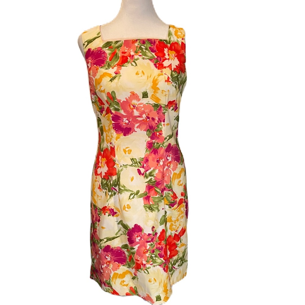 I.N. Studio Pink, Red, Green, Yellow, Cream Floral Sleeveless Mini Dress Size 4P